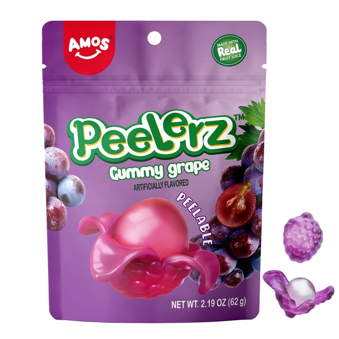 Amos Peelable Grape Candy Peelerz Gummy Grape Peeling Candy Resealable 2.19oz Bag