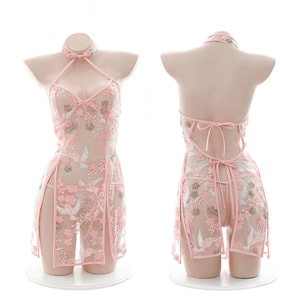 Erotic lingerie sexy classic slit cheongsam national trendy nightdress one size pink