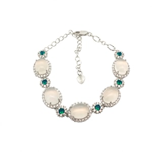 【中国直邮】 HSPM 新中式天然高冰白玉髓手链 满钻花朵镶嵌缅甸石英岩玉手链 白玉髓花朵锆石手链 F 一个