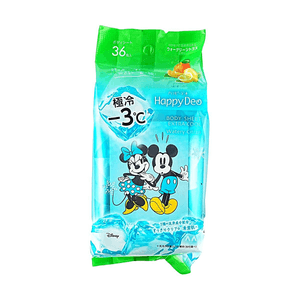 日本MANDOM曼丹 HAPPY DEO 身體清潔濕巾 極冷感 #水感柑橘 Aqua Citrus 36枚 淨膚抑汗瞬涼舒緩