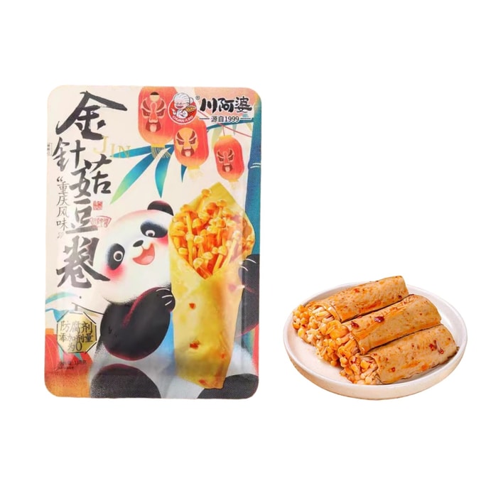  川阿婆 金针菇豆卷118g 1袋装 香辣解馋豆皮卷饱腹宿舍深夜追剧网红休闲零食 小红书推荐