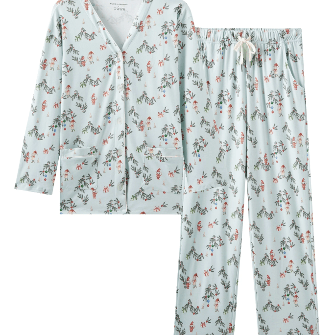 加拿大 Norsu Organic 女士有机四分之三袖睡衣套装-欢乐