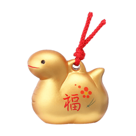 日本藥師窯 2025蛇年吉祥物掛飾 裝飾品 日式蛇迷你新年小擺飾 錦彩招福巳 金福土鈴鐺 4.5×5×3cm