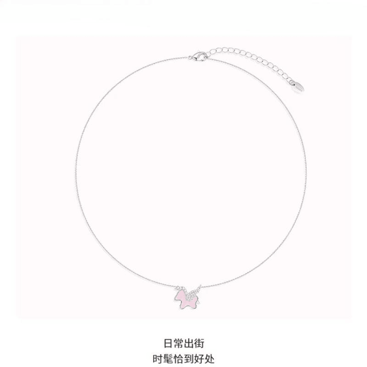 Agidou Necklace For Women, Horse Pendant Unicorn Lockbone Chain Birthstone Pink, Circumference 21-50cm 3