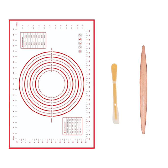 Baking Tool Set: Multi-Functional Double-Head Silicone Spatula for Dumpling Filling/jam + Dough Mat + Rolling Pin