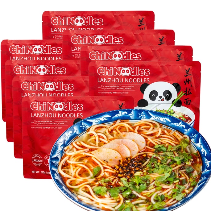 Beef Flavored Ramen Noodles Fresh Non-fried Pack 220g*8 Bags with One Free Ramen Bowl