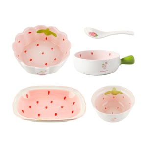 Strawberry Tableware Set Salad Bowl+Spoon+Rice Bowl+Plate+Handled Bowl