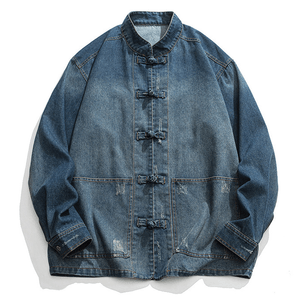 중국 ASIS 새로운 중국 스타일 가을, 겨울 대형 플레이트 버튼 데님 재킷 남성 재킷-어두운 XXL