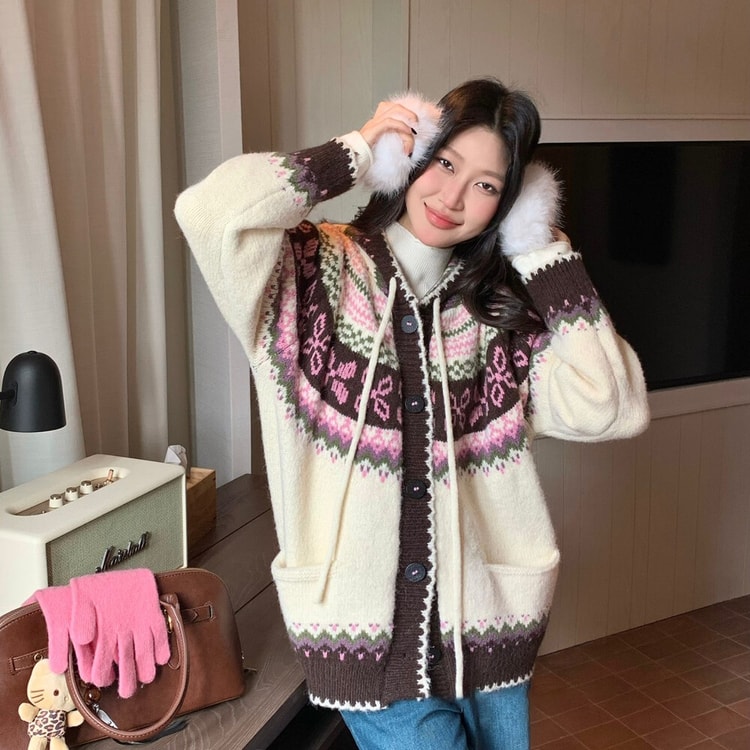 Cardigan カーディガン フード付き WEB限定・洗える ウールミックス