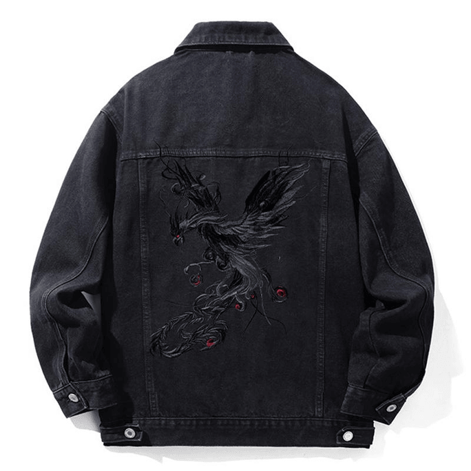 Chinese Style Phoenix Embroidered Casual Denim Jacket X-Large