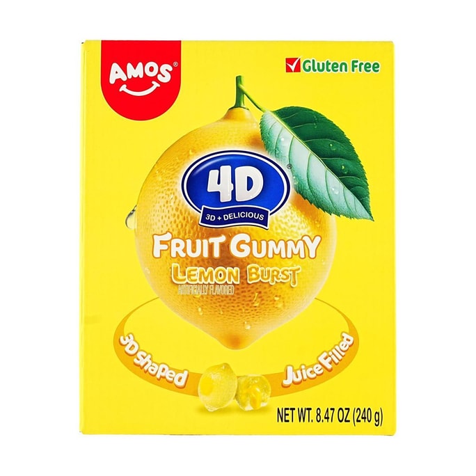AMOS阿麦斯 4D柠檬爆浆软糖 果汁夹心橡皮糖 240g【真实果汁添加】【无麸质】