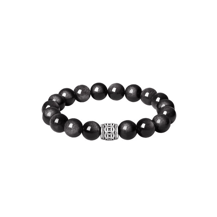 Zhou Dasheng Black Obsidian Rock Bracelet Men's Pure Silver S925 Simple Design Luxury Wealth 10mm