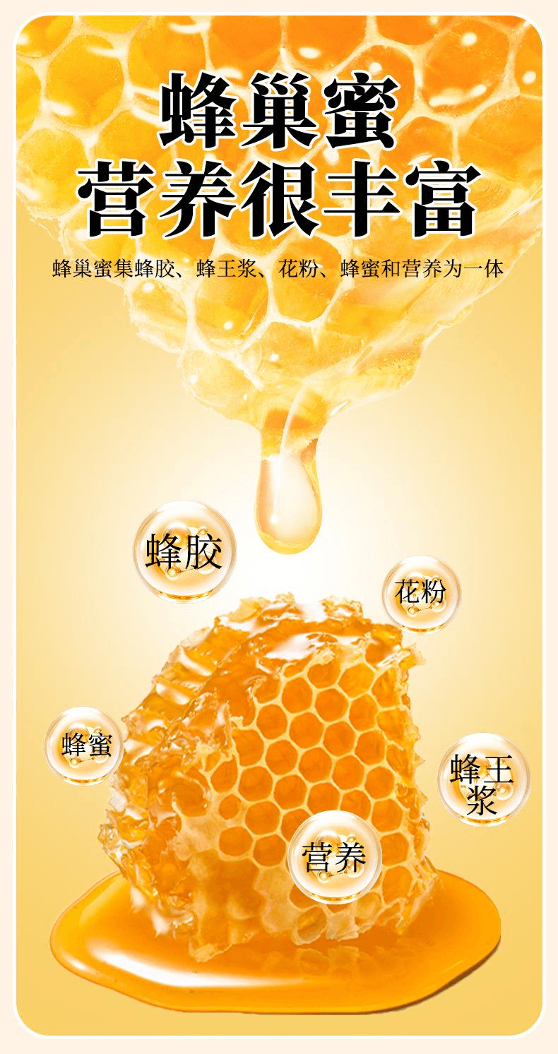 【中国直邮】 花知酿 蜂巢蜜嚼着吃纯正独立包装整块泡水即食鲜切蜂巢蜜6杯180g*1袋