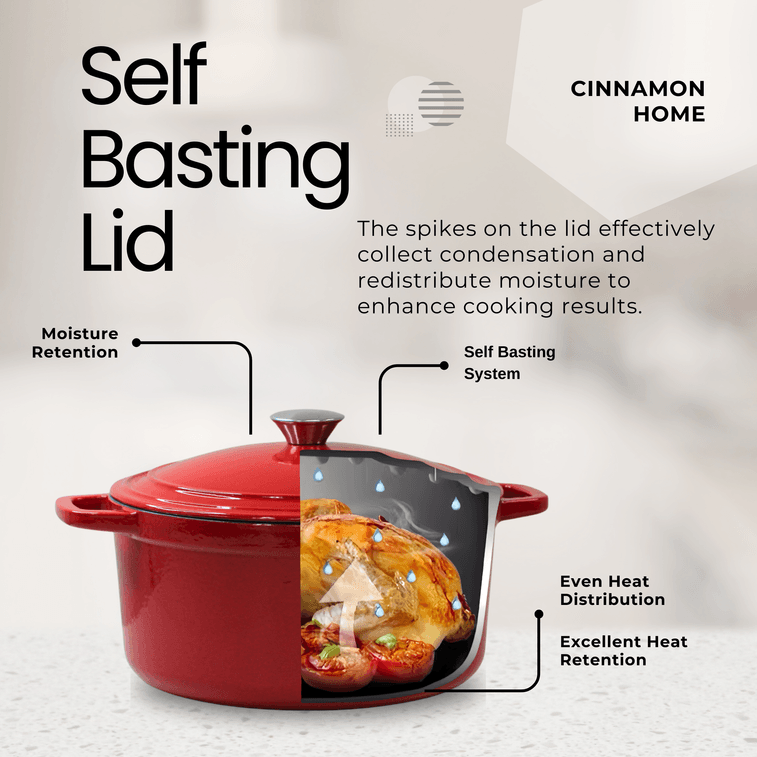 美国 西纳蒙 铸铁珐琅锅26cm (5.5QT) 经典红 家用多功能炖盅焖烧煮炖煲锅 天然微压 细煮慢炖 不挑炉灶 3