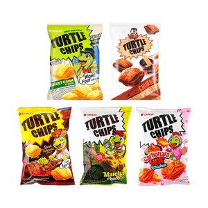 Turtle Chips Sweet Corn Flavor+Chocolate Churros Flavor+Steak Wasabi Flavor+Matcha Chocolate Flavor+Carbonara Hot Chicken Flavor, 28.20 oz【5 Flavors 5 Combo Packs】