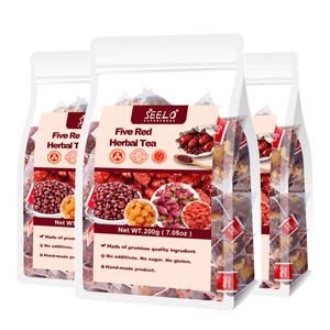 Seelo US Stock ファイブレッドティー スモールパケット トライアングルパック：ブラウンシュガー、ゴジベリー、レッドデーツ、ピーナッツ、小豆配合健康茶（10g x 25袋）