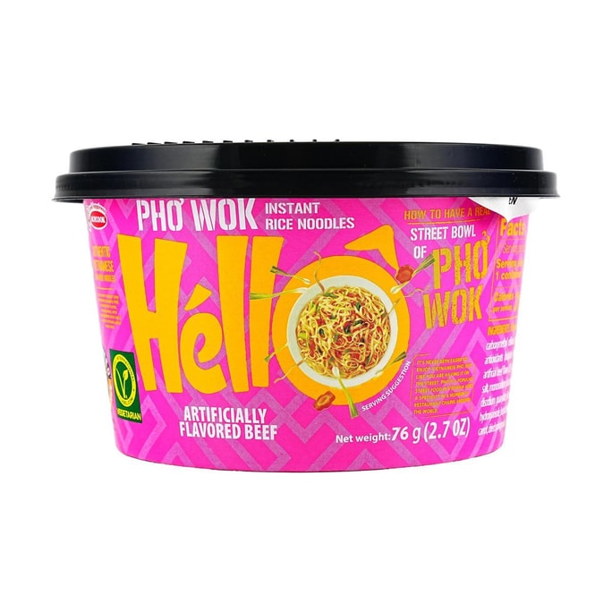  Hello Bowl Pho Wok Instant Rice Noodles , Artificially Beef Flavor , 2.7 oz