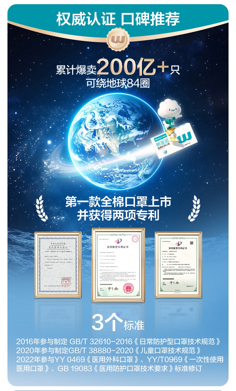 【中国直邮】 稳健 医用外科口罩 10包装(合计100只)一次性口罩灭菌 三层防护 透气不闷