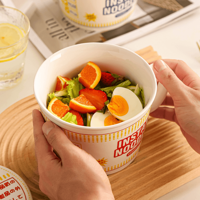 日式杯面陶瓷泡面碗 方便面专用碗汤碗 带盖 微波炉适用 1100ml【日清杯面造型】