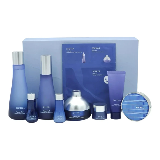 【中国直邮】 韩国 苏秘37· 蓝buff水漾沁润水乳套装 舒缓保湿护肤品第二代 水170ml+乳120ml+面霜20ml+洁面40ml+面霜10ml+气垫正装1个+水乳各20ml+面膜1个 9件套