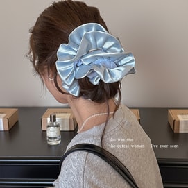 【中国直邮】 HSPM 新款头饰法式褶皱荷叶边大肠圈双层缎面布艺发圈 1个装 蓝色 F