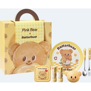 【皮可熊X黄油小熊联名版礼盒】口红甜桃小方#S11+口红黄油吐司S12+七色眼影01 赠联名餐盘餐具联名捏捏乐