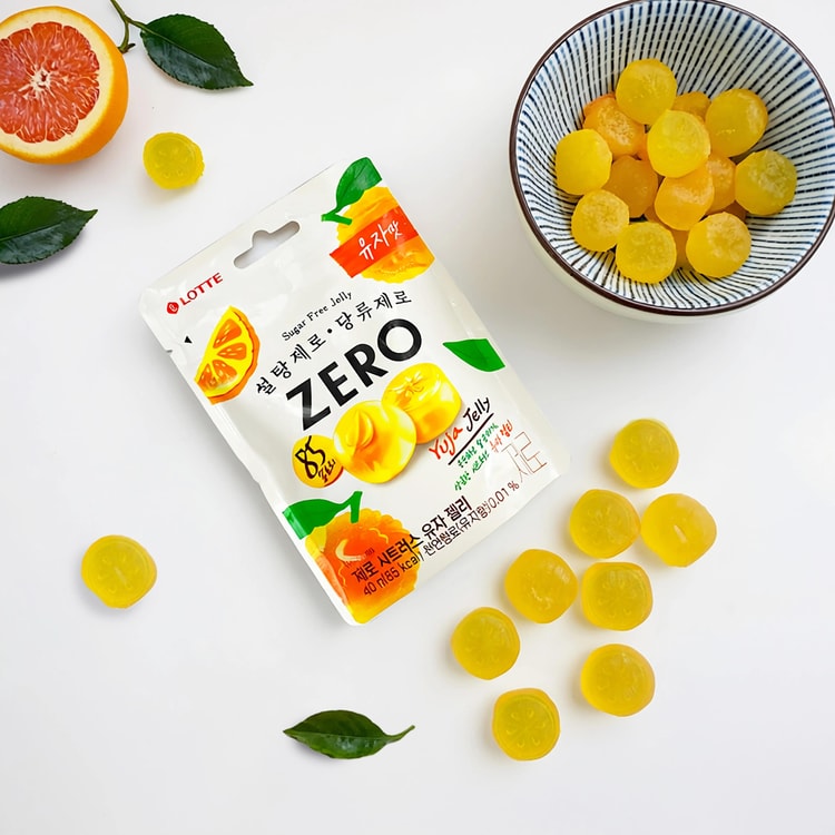 YOU☆出品 LOTTE Korea Zero Sugar Free Jelly Gummy Candy, Yuzi Flavor,1.41 oz