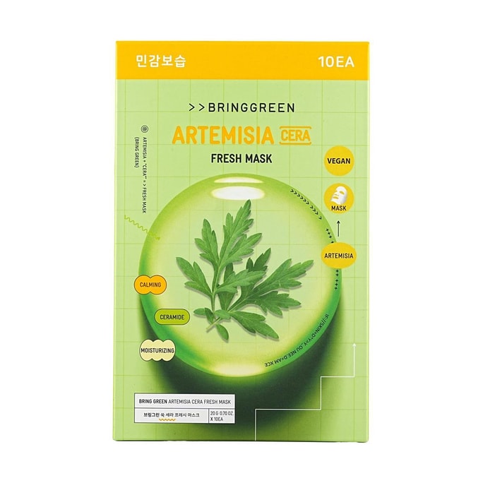 韩国BRING GREEN芭兰歌林 艾草神经酰胺精华面膜 10片【深层补水】【舒缓镇静】