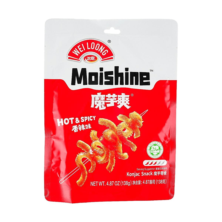 WEILONG Moishine Konjac Snacks, Hot Spicy Flavor, 4.87 oz【Low