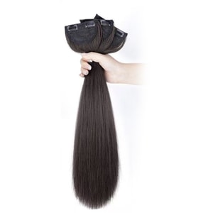 【中國直郵】 HSPM 假髮三片式長髮隱形無痕仿真女長直髮增發量自然蓬鬆接髮片貼片 棕黑色直髮60cm 三片裝