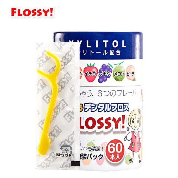 【日本直邮】FLOSSY 儿童牙线 混合水果味 60支入