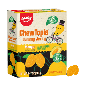 ChewTopia Mango Gummy Jerky – Vegan Chewy Fruit Snack, Tastes Like Real Dried Mango, Soft & Chewy Gummy Candy, 8.47oz