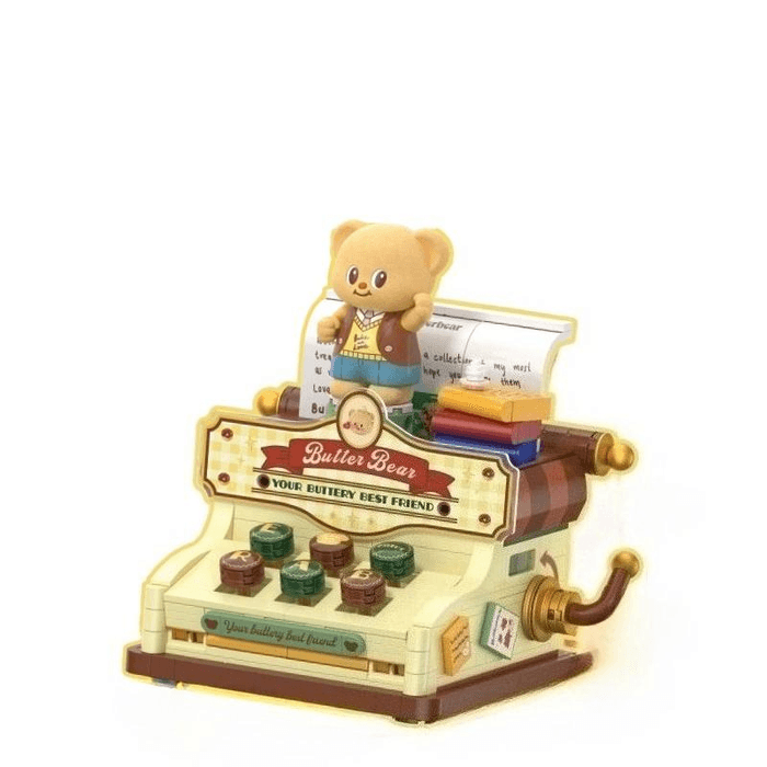 Butter Bear Typewriter Butter Bear Building Blocks Cute Ornament Gift Assembled Toy 137 * 164 * 131mm