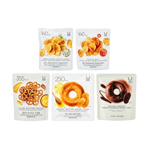 Honey Butter Bagel Chips+Choco Cinnamon Bagel Chips+Yellow Mustard Pretzel+Tomato Basil Crispy Potato Rice Chips+Green Onion Cream Cheese Crispy Potato Sweet Rice Chips, 8.11oz【5 Flavors Combo Packs】