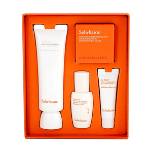 UV 데일리 톤업 선스크린 세트 SPF50+ PA++++ 50ml + 10ml, 퍼스트 케어 액티베이팅 세럼 8ml, 인삼 페이셜 비누 50g