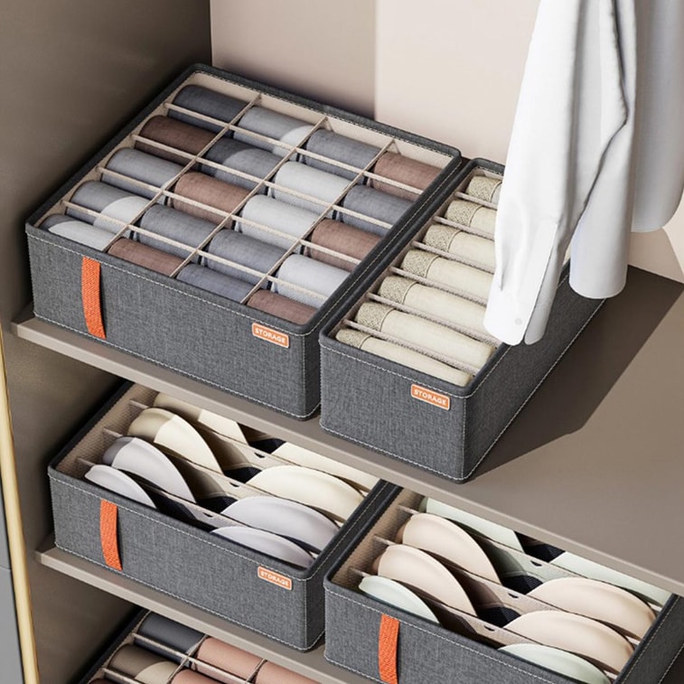 【中国直邮】 HSPM 新款宿舍收纳神器大容量分格式布艺收纳盒 装袜子深灰 20格 10
