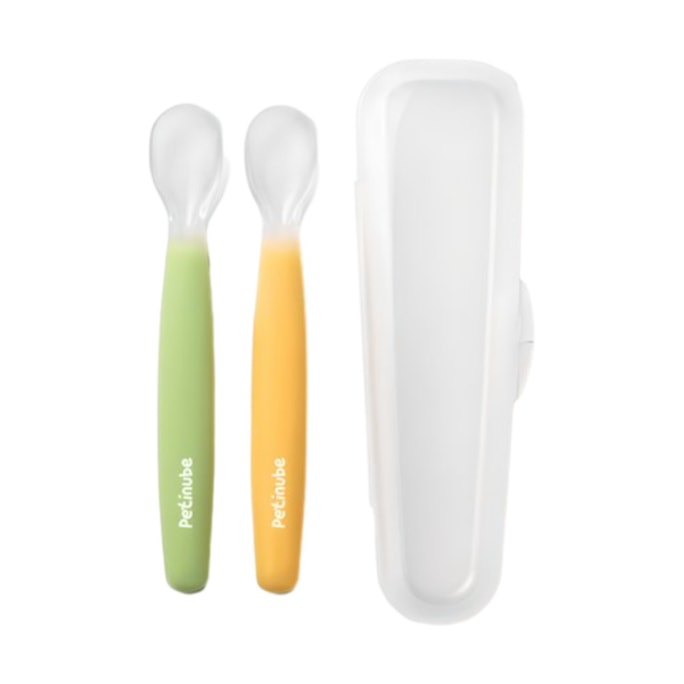Silicone Baby Feeding Spoon Set (Green + Yellow) - 1 Set