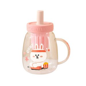 【中国からの直送】日本 LINE FRIENDS ガラス製 お茶と水が分離 大容量 ティーブリューカップ ストロー付き 直飲みカップ 900ML CONY モデル1