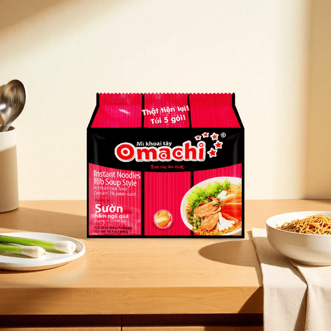 Vietnamese Instant Noodles , Artificial Ribs Soup Flavor , 5 Packs , 14.1 oz【Contains 2% Potato Starch】