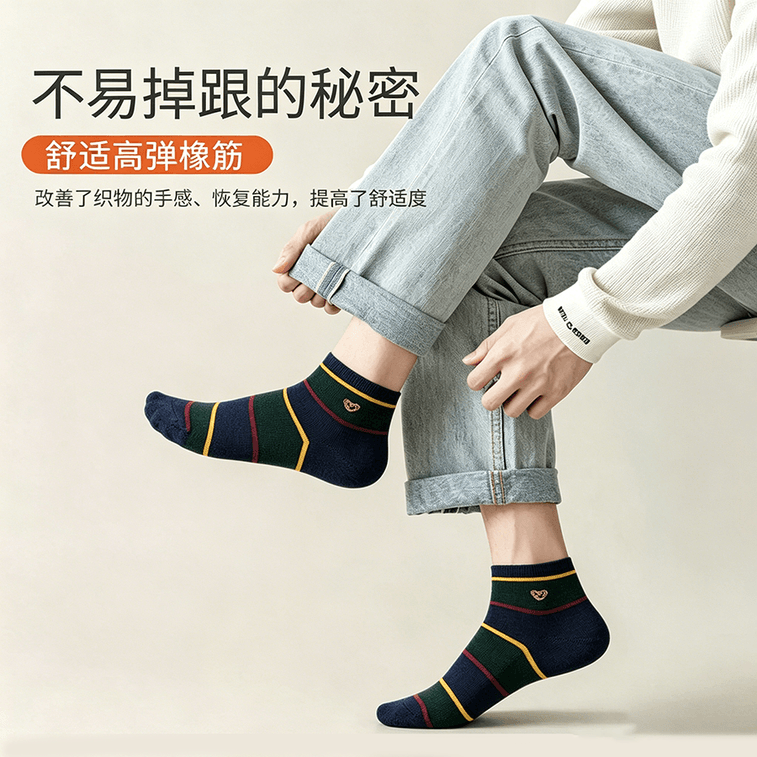 Men's Cotton Ankle Socks 2 Pack - n Style, Bear Embroidery, Striped, Sweat Absorbent, Anti-Odor, Daily Wear 3
