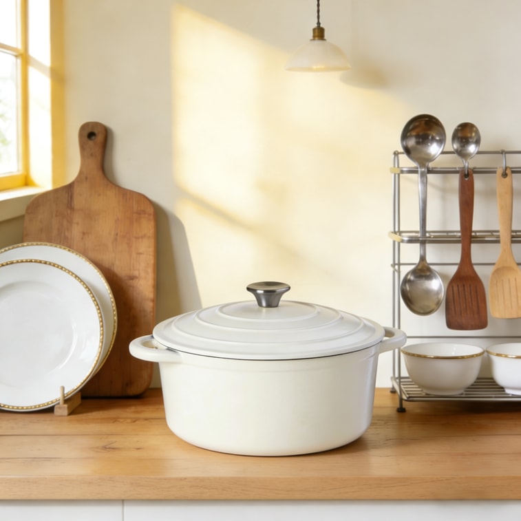 미국산 시나몬(Sinamon) 주철 에나멜 냄비 28cm(6쿼트), 무광 흰색, 프로스티드 피니시 시리즈. 천연 미세 압력 조리 방식으로 은은한 끓임과 저온 조리가 가능한 다기능 가정용 슬로우 쿠커/스튜 냄비입니다. 모든 종류의 가스레인지에서 사용 가능합니다. 5