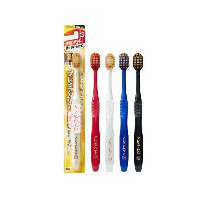 エビスプレミアム歯ブラシ（日本製）、6列、標準タイプ、超ソフト毛（色はランダム）、1本
