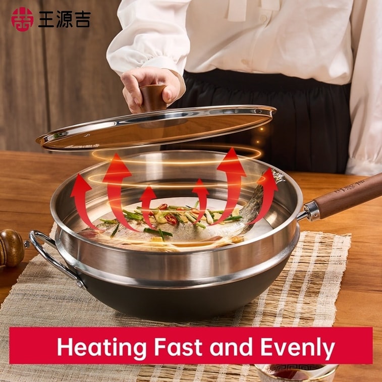 ⭐入门款⭐【爆炒锅+配套蒸笼】王源吉 32cm 无涂层精铁炒锅 大口径不易生锈! 4