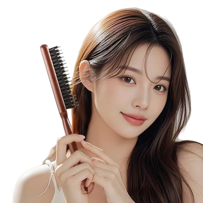 Pig bristle comb [same style as celebrity stylists] 1 piece of brownish red