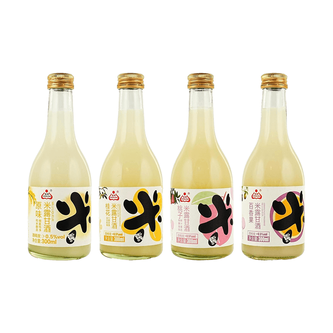 Sweet Rice Dew, Rice Wine,Osmanthus+Peach+Passion Fruit+Original Flavor, 10.14 fl oz*4【4 Combo Packs】【0.5%vol】