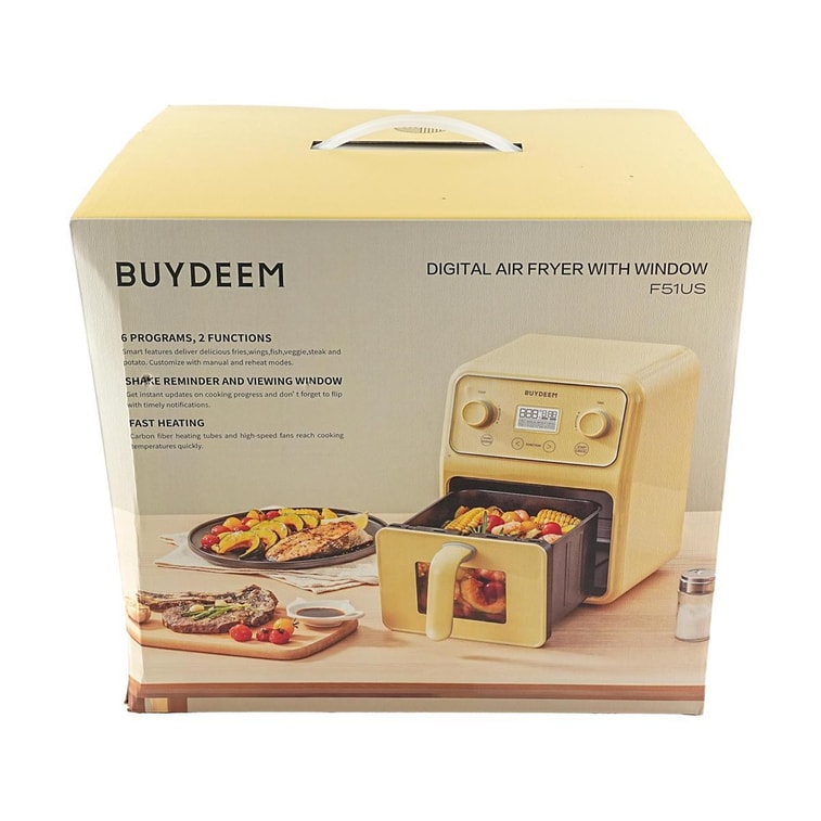 BUYDEEM北鼎 氣炸鍋 多功能家用電炸鍋 可視大容量金屬內膽 4L 小鵝黃【贈黃豬豬盒】 4