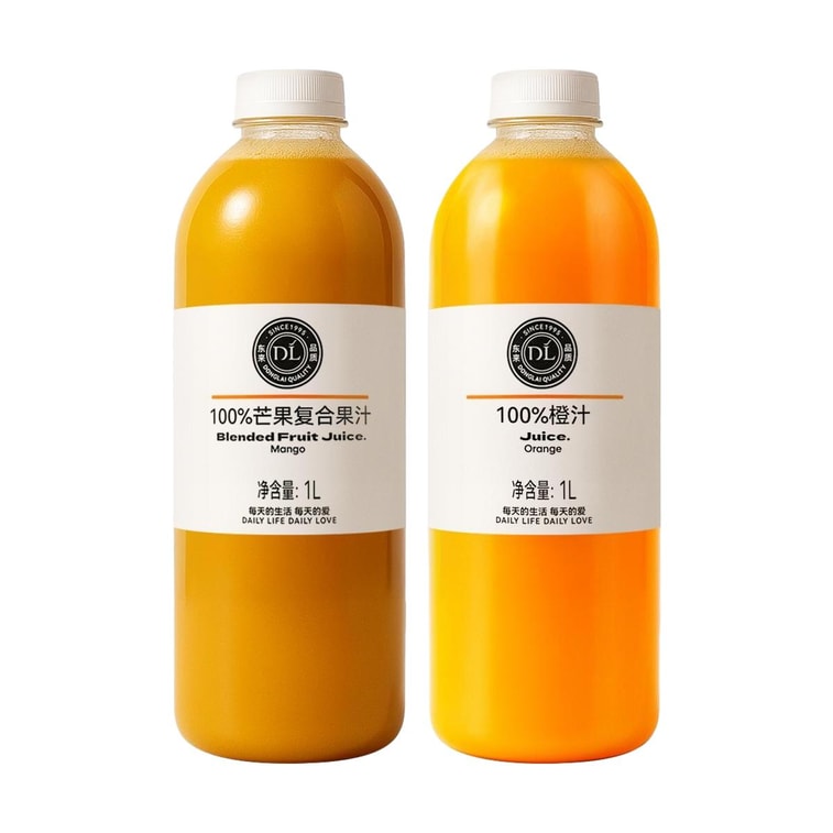 胖东来 100%芒果复合果汁+100%橙汁 1L*2瓶【2种口味组合装】【配料干净0糖0脂低卡】【网红爆款】 4