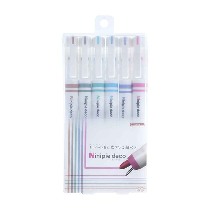 【日本直郵】Sun-Star Ninipie 粗細雙頭馬克筆 淡彩6色套裝