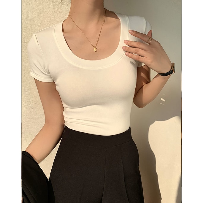 HSPM New Elastic Round Neck Short Sleeved T-shirt White S 