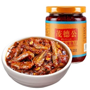 Maodegong Deep Sea Small Fish 225g*1 Bottle - Spicy Chili Oil Sauce for Rice, Noodle and Dish Seasoning, Spicy Fish Sauce